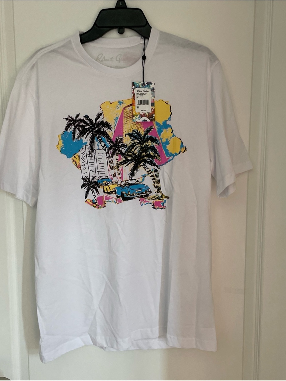 NEW Robert Graham Tropical City Graphic Shirt White Classic Fit Mens M MSRP $98